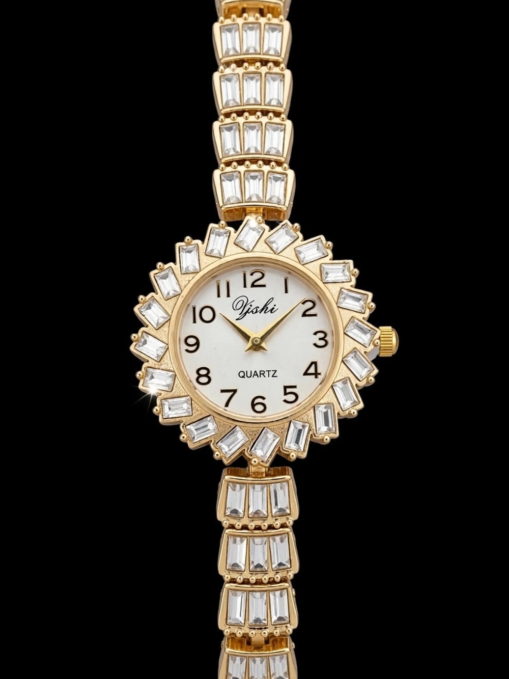ISH Gold-Tone Crystal Accent Women's Bracelet Watch with White Dial